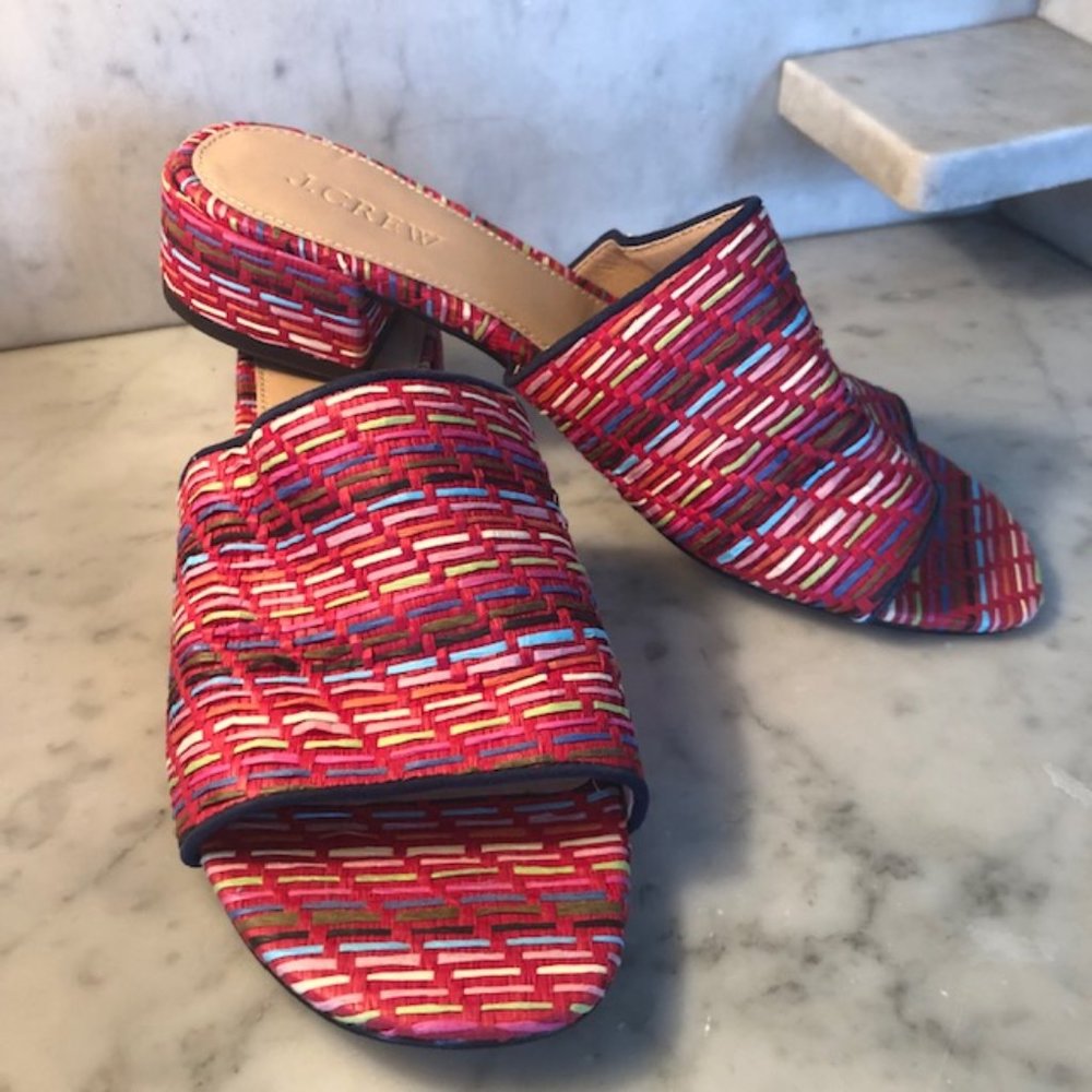 J. Crew Red and Blue Sandals with Vibrant Woven Design